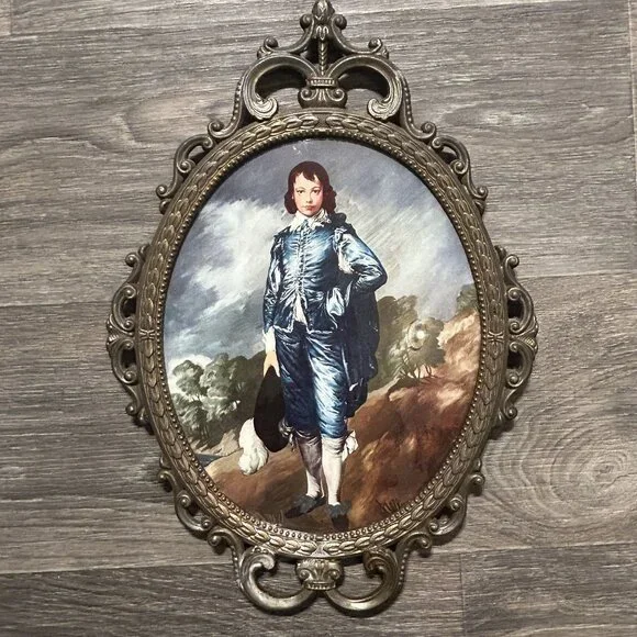 Vintage Pinkie Blue Boy Prints Ornate Oval Framed Made In Italy Glass *READ - Picture 9 of 16